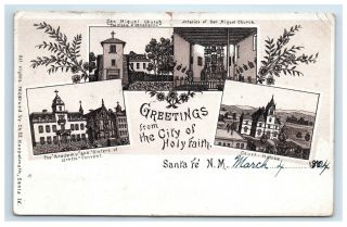 1904 Greetings From The City Of Holy Faith Santa Fe Nm Postcard Multi View