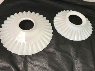 Set Of 2 Vintage Glass Ruffled Flat Shades Gas Light Lighting Cover Shade