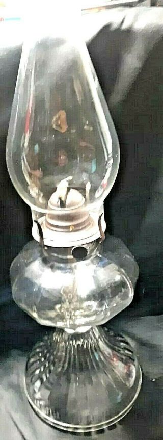 Vintage Oil Lamp Ribbed Clear Pressed Glass With White Flame Burner