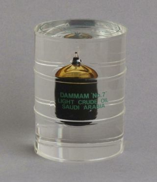 Vintage Dammam No7 Crude Oil Saudi Arabia Lucite/perspex Barrel Paperweight