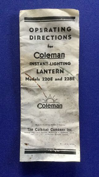 Vintage 1956 Coleman 220E The Sunshine Of The Night Lantern With Directions 3