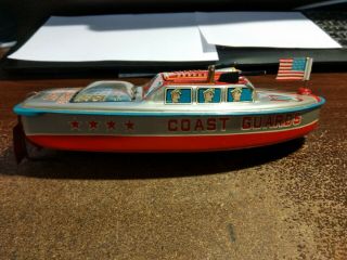 Vintage Metal Coast Guards Toy Boat Battery Operated Almost Shape W/box