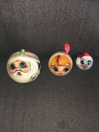 Set Of 3 Russian Hand Painted Nesting Doll Christmas Tree Ornaments