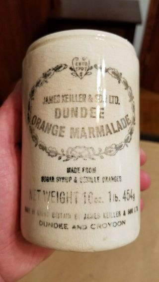 Vintage James Keiller & Sons Dundee Croydon Orange Marmalade Stoneware Jar