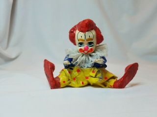 Vtg Paper Mache Clown Handmade Folk Art Creepy Happy Smiley 5 " Across