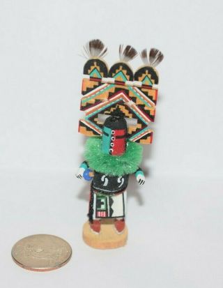 Hopi Indian Kachina Doll Carving Statue Fancy Headdress Native American Mini 2