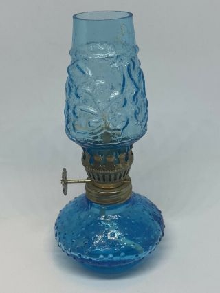 Mcm Vintage Mid Century Modern Oil Lamp Turquoise Blue Glass Hobnail Hong Kong