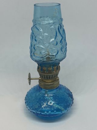 MCM Vintage Mid Century Modern Oil Lamp Turquoise Blue Glass Hobnail Hong Kong 2