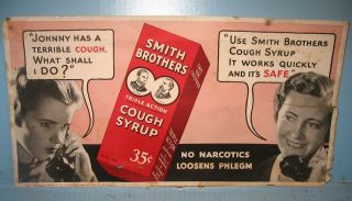Smith Brothers Cough Syrup Cardboard Trolley Car Sign People On Telephone