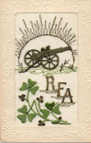 Royal Field Artillery: Field Gun: Ww1 Military Embroidered Silk Postcard