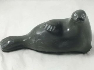 Canada Eskimo Inuit Art Seal Figurine Soapstone Carving Signed Numbered As - Is