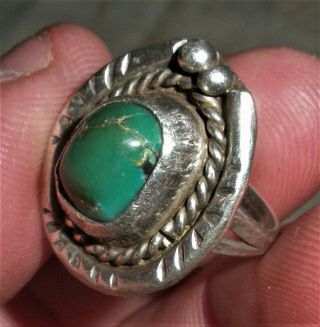 Vintage C.  1950 Navajo Sterling Silver Turquoise Ring Great Design Vafo