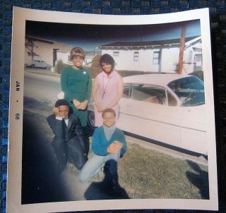 1968 Two Pretty African American Ladies & Their Sons Color Photo