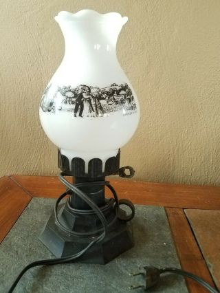 Vintage Currier And Ives White Milk Glass Electric Lamp