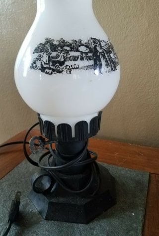 Vintage Currier and Ives White Milk Glass Electric Lamp 2