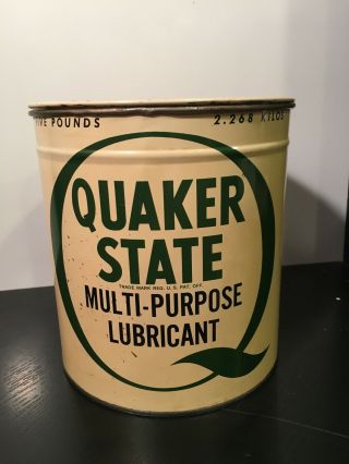 Vintage Quaker State 5lb Five Pound Multi - Purpose Lubricant Grease Can
