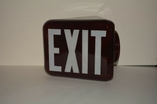 Vintage Ruby Red Glass Double Sided Triangle Exit Sign Side Mount For Light