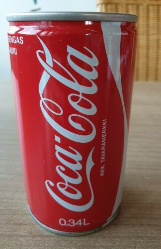 Coca Cola Can From England Uk.  Crimped Steel Version.  Export Can To Finland