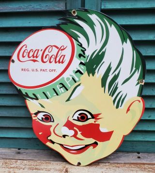 Large Coca Cola Sprite Boy Soda Pop Gas Station 18 " Porcelain Metal Sign