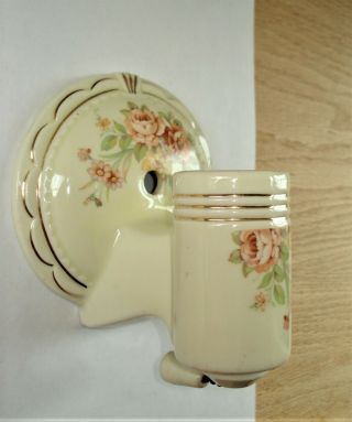 Vintage Art Deco Round Shape Floral Porcelain Wall Sconce Light.  To Restore
