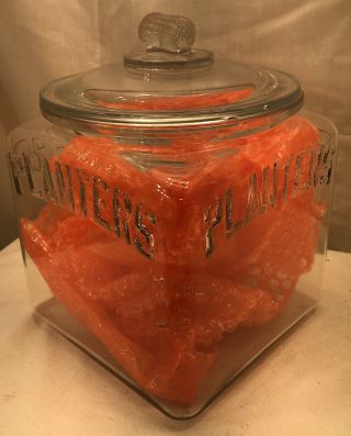 Square Glass Planters Peanuts Store Counter Jar With Lid 1934