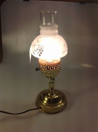 Vintage Oil Style Electric Lamp,  Brass Base,  Glass Top & Tilts