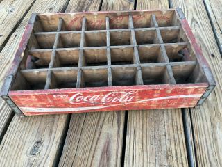 Vtg Red Wooden Wood Coca - Cola Coke Soda Crate 24 Pack Glass Bottles