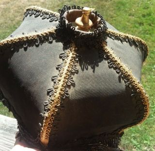 Vtg Black Floral Fabric Lamp Shade 9 " X 5 3/4 " Gold Beaded Fringe Shabby Chic