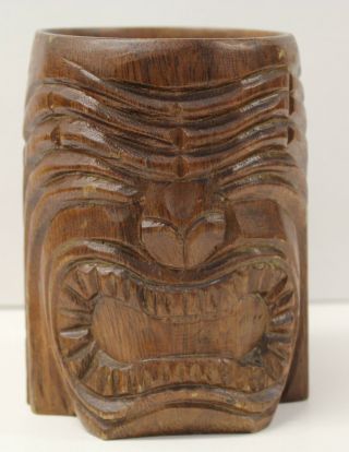 Vintage Hand Carved Wooden Hawaiian Tiki Mug/cup - 5 1/8 " Tall X 3 5/8 " Wide
