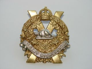 Canada Pre Ww2 Cap Badge The Calgary Highlanders,  White Metal On Brass