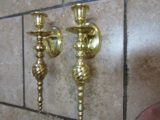 Vintage Mcm Pair Solid Brass Wall Sconce Candle Holders Heavy Hollywood Regency