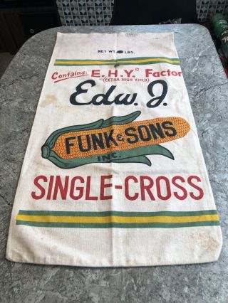 Vintage Seed Corn Sack Funk Sons Single Cross Bag Cloth Farm Feed