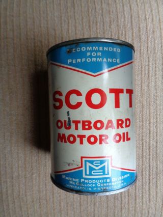 Vintage Scott Outboard Motor Oil One Quart Can Empty