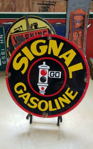 Signal Gasoline Porcelain Sign High Octane Vintage Gas Pump Plate