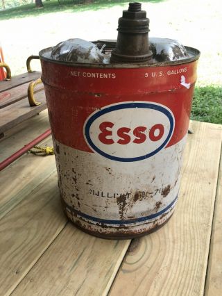 Vintage Esso 5 Gallon Oil Can Advertising Standard Gas Station Sign Man Cave