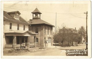 Rppc Real Photo Postcard Of The Fire House & Pos Of A Hall Fredericksburg,  Pa.