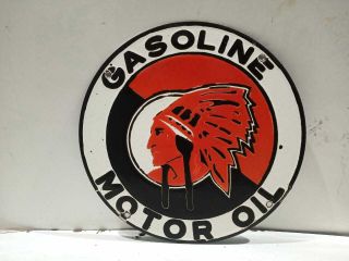Porcelain Red India Gasoline Motor Oil Enamel Sign Size 12 " Inch Round