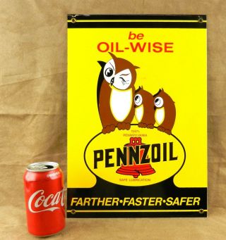 Pennzoil Porcelain Advertising Sign 16 " X11 " Be Oil - Wise 100 Pa Safe Lube T101