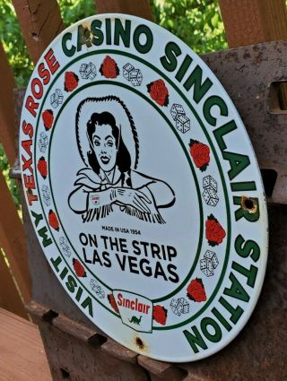 OLD VINTAGE 1954 DATED PORCELAIN SIGN SINCLAIR VEGAS TEXAS ROSE CASINO DINO 2