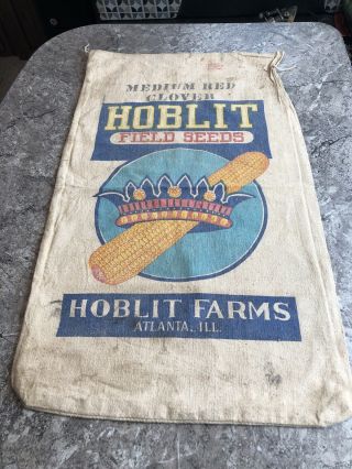 Vintage Hoblit Seed Corn Sack Bag Atlanta Illinois Farm Feed Cloth