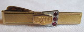 Texaco Gas Oil 10k Gold Ruby Employee Award Tie Clip Bar Vintage