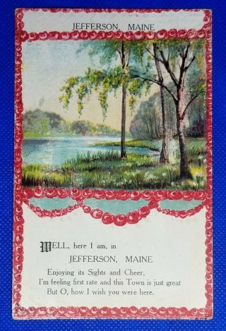 1912 Vintage Post Card: Jefferson,  Maine.  Well,  Here I Am,  In Jefferson Maine.