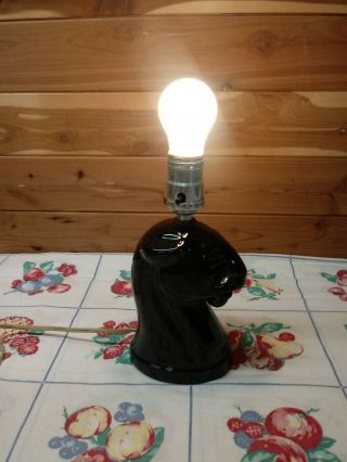 Vtg Mid Century Modern Black Panther Bust Table Lamp 9” H X 4 1/2” W