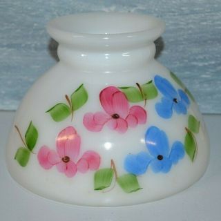 Vintage Hurricane Lamp Shade White Milk Glass Hand Painted Flowers 8 "