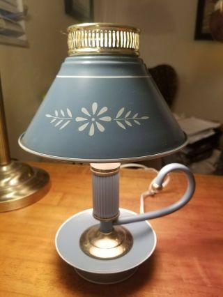 Vintage Toleware Blue White Metal Bedroom Small Electric Table Lamp