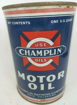 Champlin Motor Oil Quart Can Enid Oklahoma Rude Oils Refining Company 1930s Tin