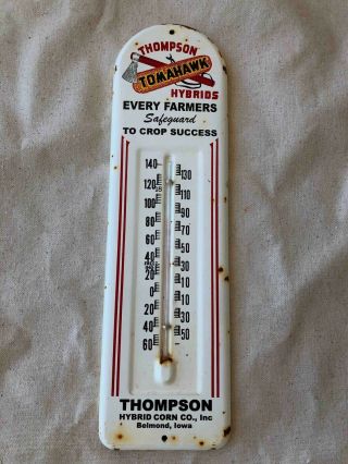 Old Thompson Tomahawk Hybrids Metal Advertising Thermometer