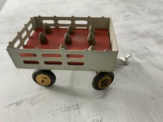 Vintage Marx Toys Metal Stake Trailer With Wood Torpedoes With Four Wheels