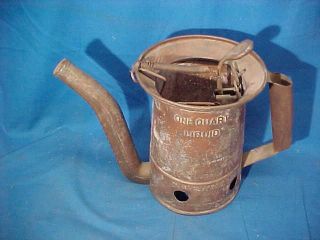 Orig 1920s Gas Station Copper 1 Quart Oil Can W Flexible Spout