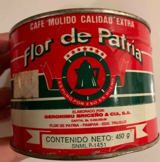 Vintage Venezuelan Flor De Patria Coffee Tin Can Key Wind Nos